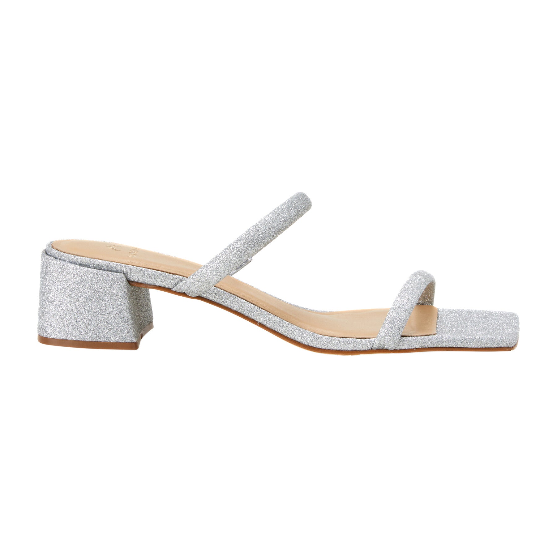 Silver Glitter Mules Maiate – Women’s 4 cm Low Block Heel Slip-On Sandals