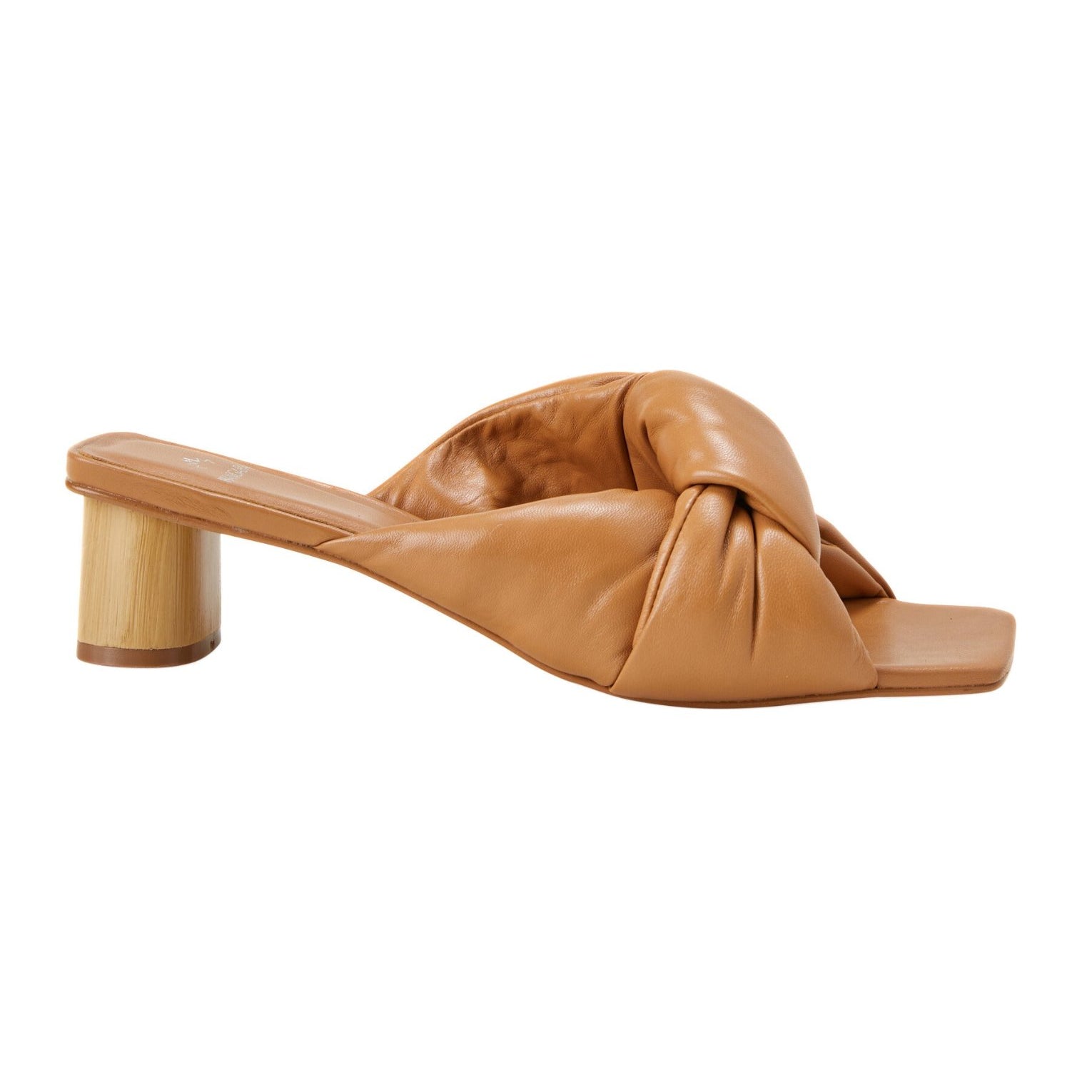 Tan Leather Mules Caroba – Women’s 4 cm Cylindrical Block Heel Slip-On Sandals
