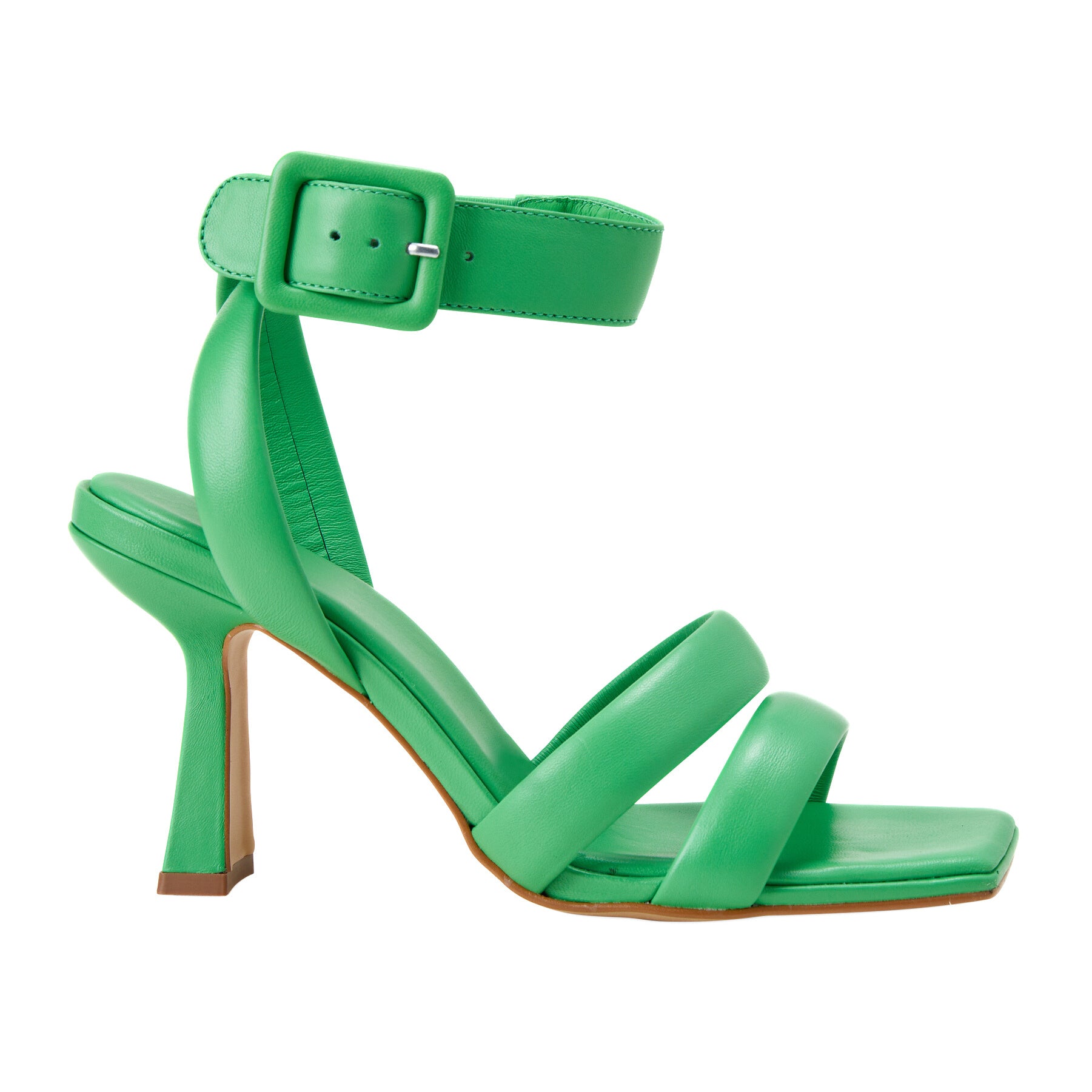 Elegant off-white Brazilian leather heeled sandals for women. Comfortable 8cm heel, versatile open-toe design. Perfect dressy shoes for weddings & events