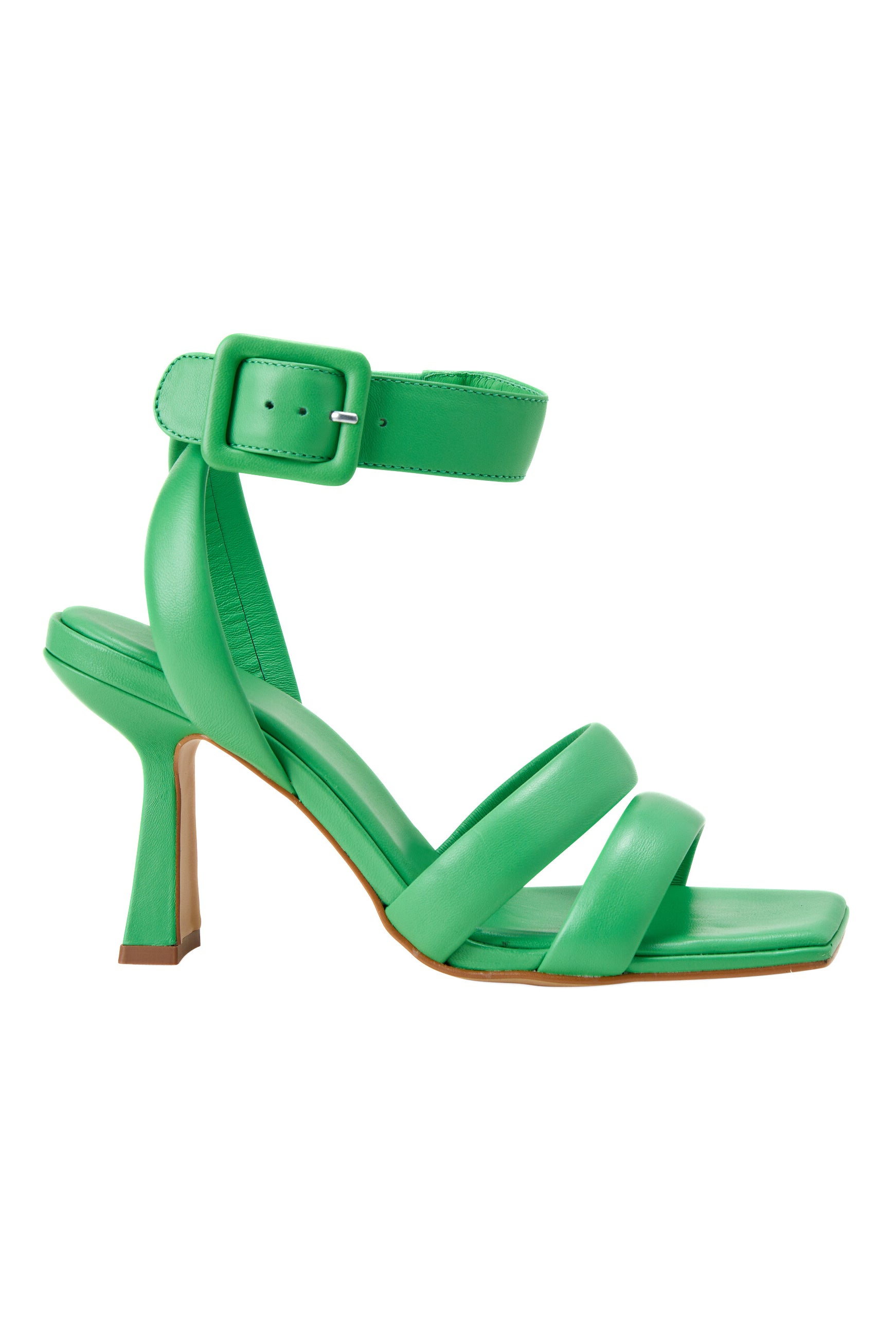 Elegant off-white Brazilian leather heeled sandals for women. Comfortable 8cm heel, versatile open-toe design. Perfect dressy shoes for weddings & events