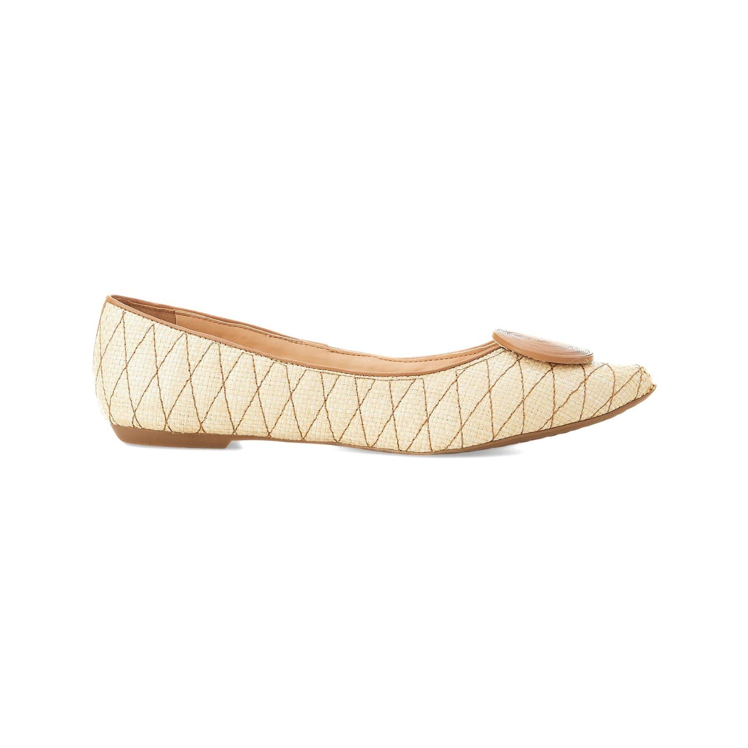 Beige Raffia Ballerina Flats with Textured Detail – Women’s Summer Shoes