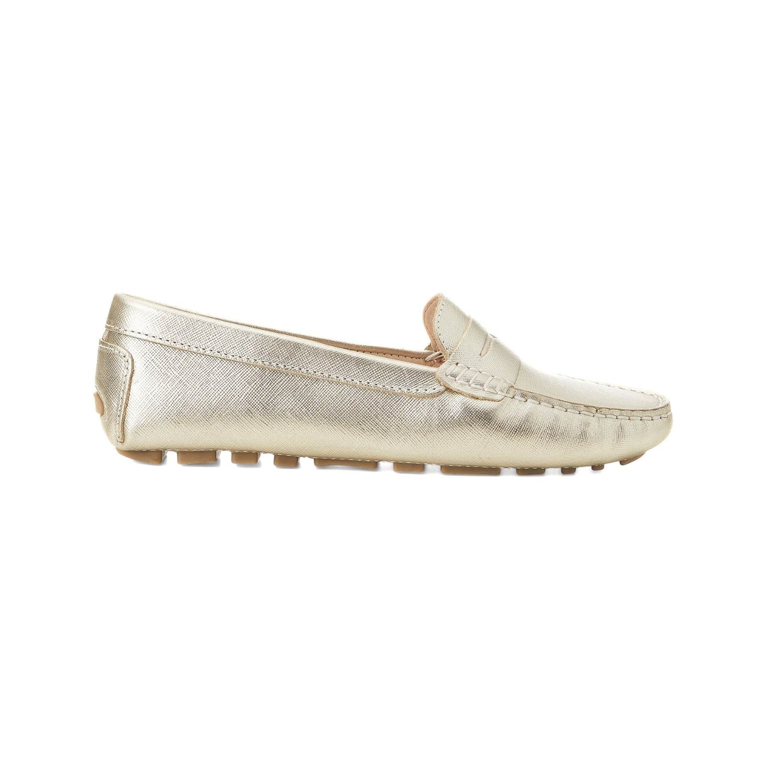 Beige Calf Leather Penny Loafers – Women’s Classic Driving Shoes