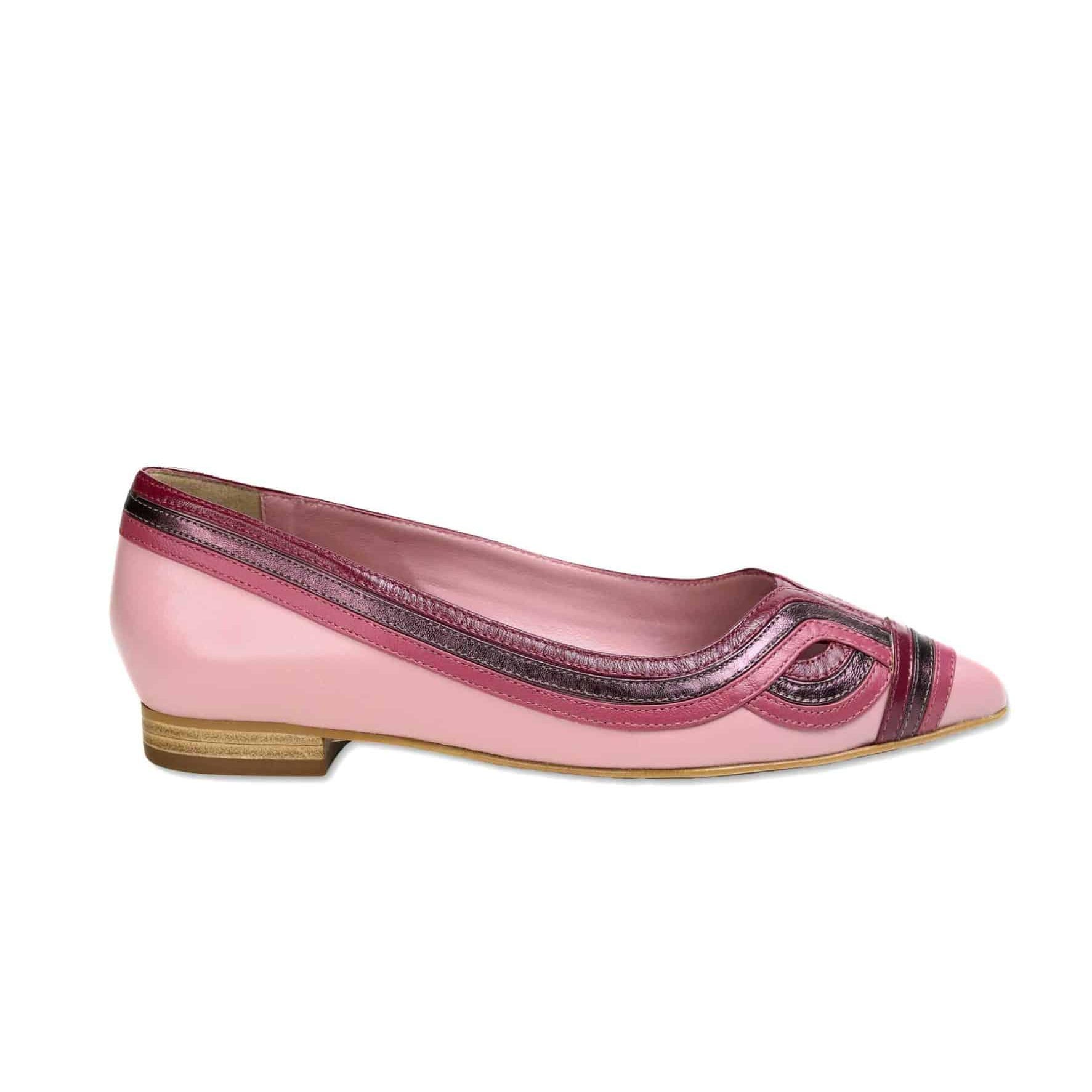 Mangara Atelier Begonia Pink Leather Ballet Flats Layered Detail – Front view – SKU SA24HI37