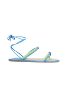 Mangará Atelier Urucum Blue Leather Raffia Lace-Up Sandals – Front View – SKU 222G01AG37